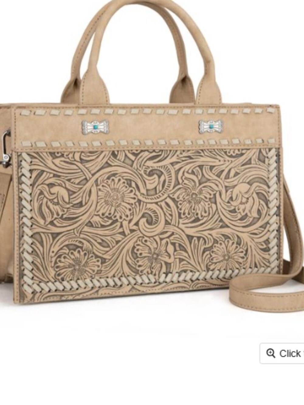 Montana West Floral Tooled Crossbody Tote Bag, Tan NWT